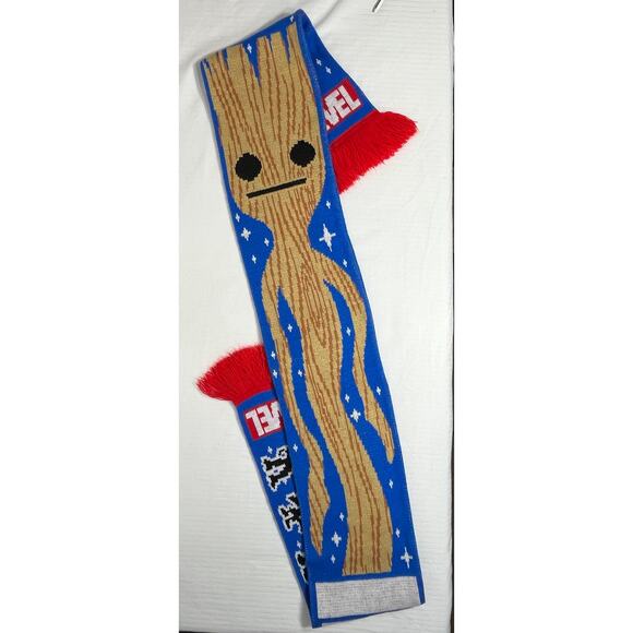 Marvel Guardians of the Galaxy Baby Groot Blue Scarf Red Tassel One Size - Picture 2 of 3
